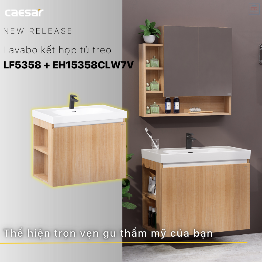 Lavabo kèm tủ treo Caesar LF5358 + EH15358CLW7V