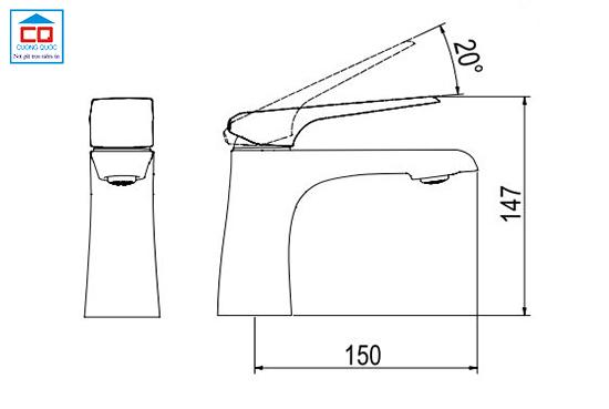 Bản vẽ kỹ thuật của vòi chậu lavabo Viglacera Platinum P.51.357