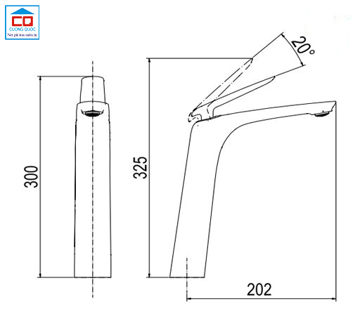 Bản vẽ kỹ thuật của vòi chậu lavabo viglacera platinum P.52.328