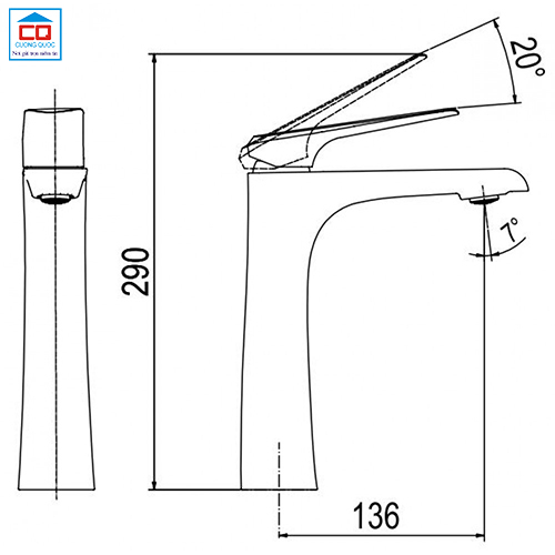 Bản vẽ kỹ thuật vòi chậu lavabo Viglacera Platinum P.52.3257