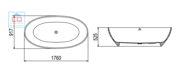 Bản vẽ kích thước bồn tắm lập thể Viglacera Platinum P.61.356