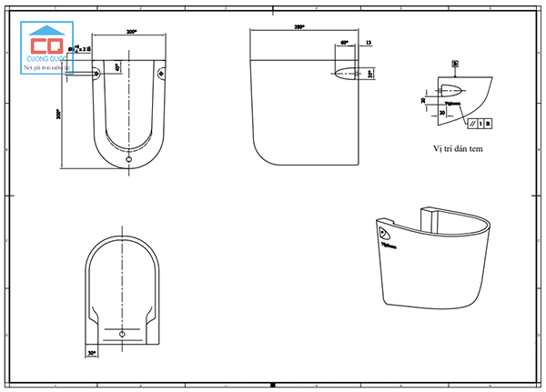 Bản vẽ kỹ thuật chậu rửa mặt lavabo Viglacera VTL2