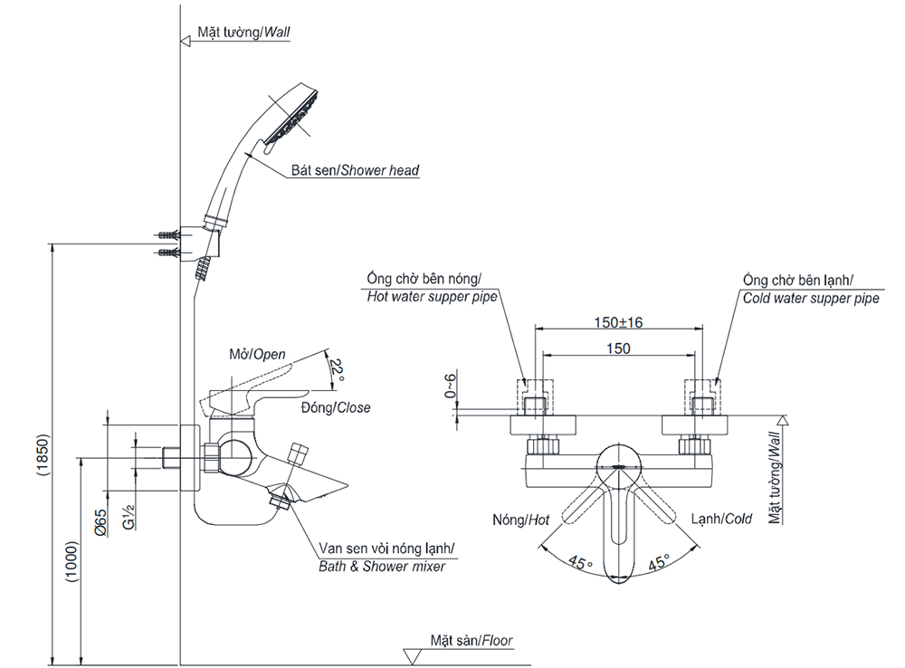 Bản vẽ kỹ thuật v&ograve;i sen tắm TOTO TBS01302V/DGH104ZR