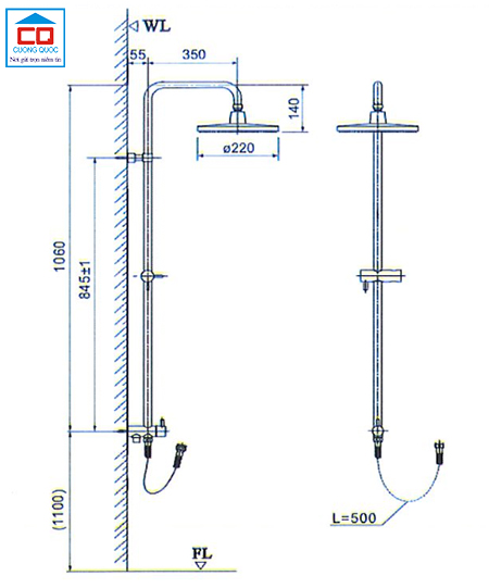 Bản vẽ kỹ thuật của sen cây tắm Inax BFV-CL2 tách rời