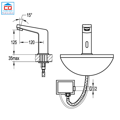Bản vẽ kỹ thuật vòi cảm biến Flova FH 9725A