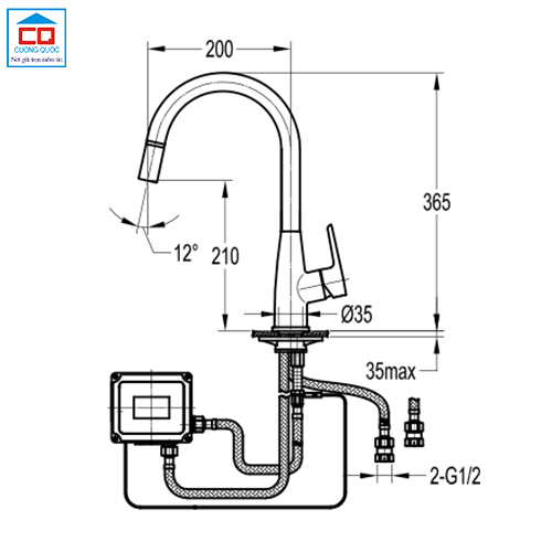 Bản vẽ kỹ thuật vòi bếp cảm ứng Flova FH 8783-D80