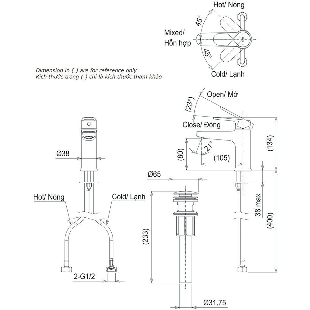 Bản vẽ kỹ thuật vòi chậu TOTO TLS103A0V