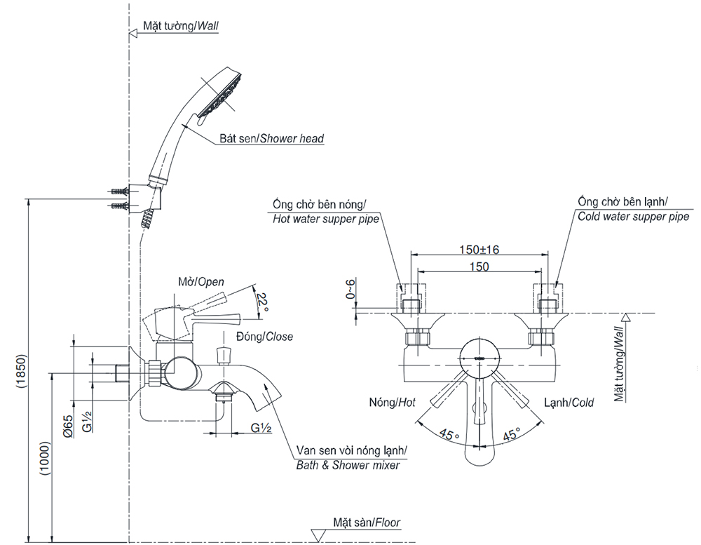 Bản vẽ kỹ thuật van sen tắm TOTO TBS02302V
