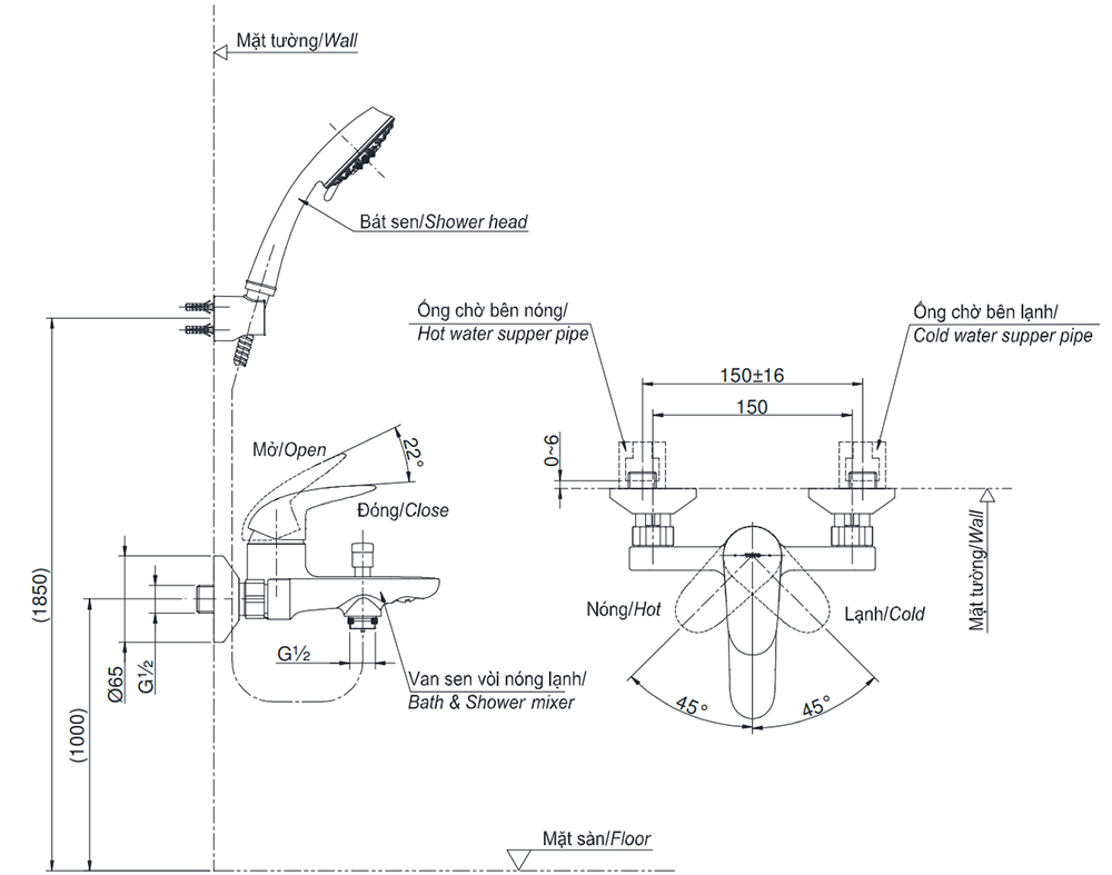 Bản vẽ kỹ thuật van sen tắm TOTO TBS03302V