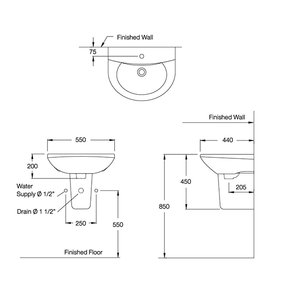 Thông số kỹ thuật chậu rửa lavabo C014/C420