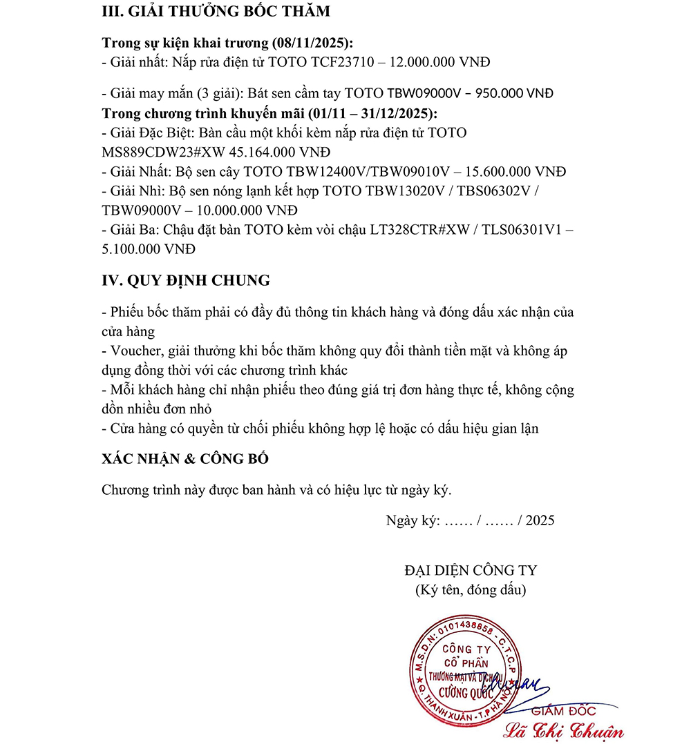 Thông báo khuyến mãi cuối năm