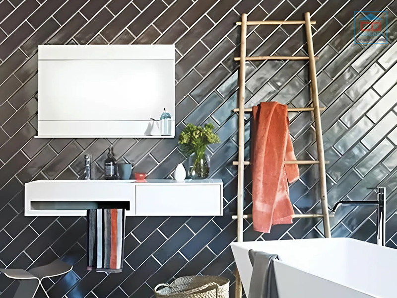 Phối cảnh ốp gạch thẻ kiểu chéo 45 độ