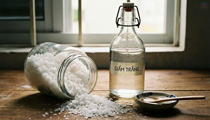 Vệ sinh chậu rửa bát bằng muối và giấm