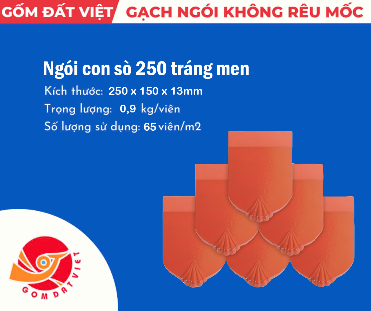 Ngói con sò 250 tráng men