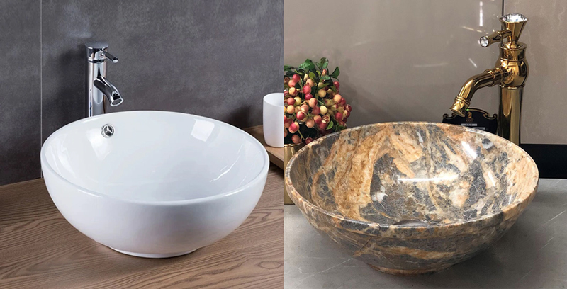 Chọn chậu rửa lavabo đá và sứ