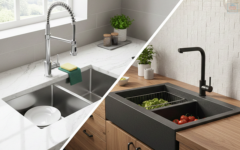 Nên dùng chậu rửa bát inox hay đá granite? So sánh ưu nhược điểm chi tiết