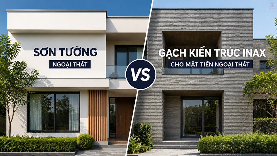 Nên dùng sơn tường hay gạch kiến trúc Inax cho mặt tiền ngoại thất?