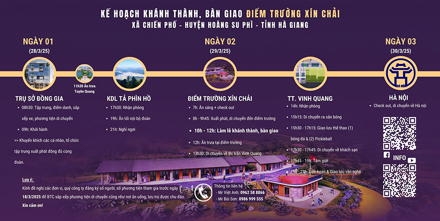 Lịch trình di chuyển khánh thành và bàn giao 