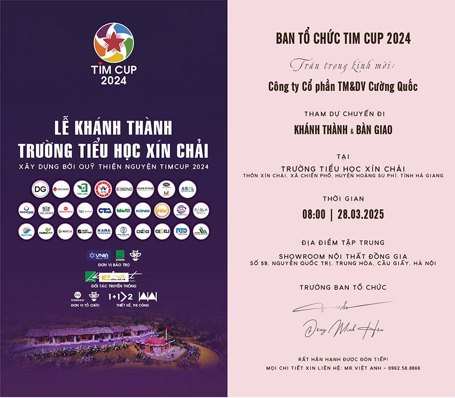 Thư mời tham dự chuyến đi khánh thành và bàn giao