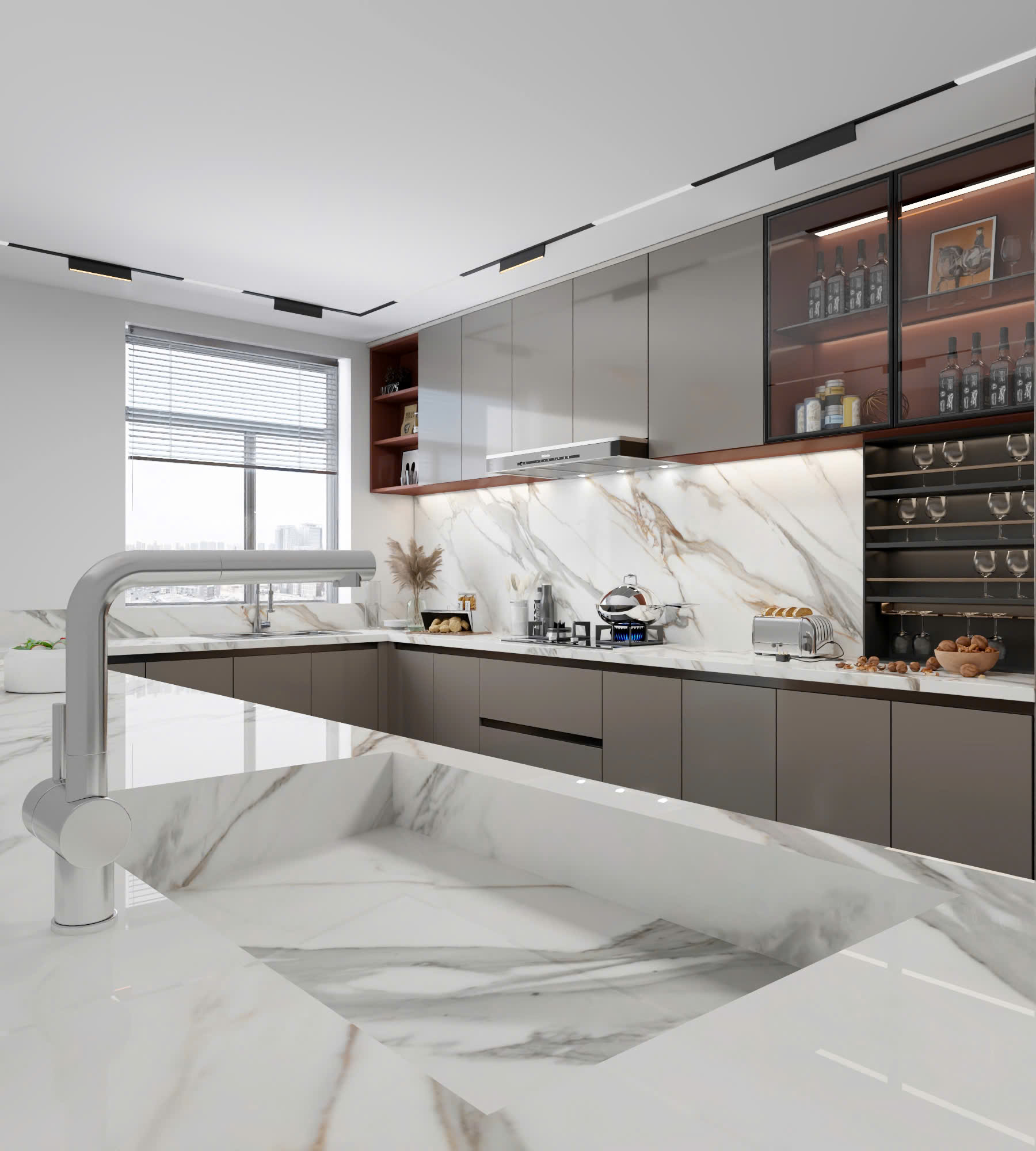 Phối cảnh đá nung kết Vasta Calacatta Borghini