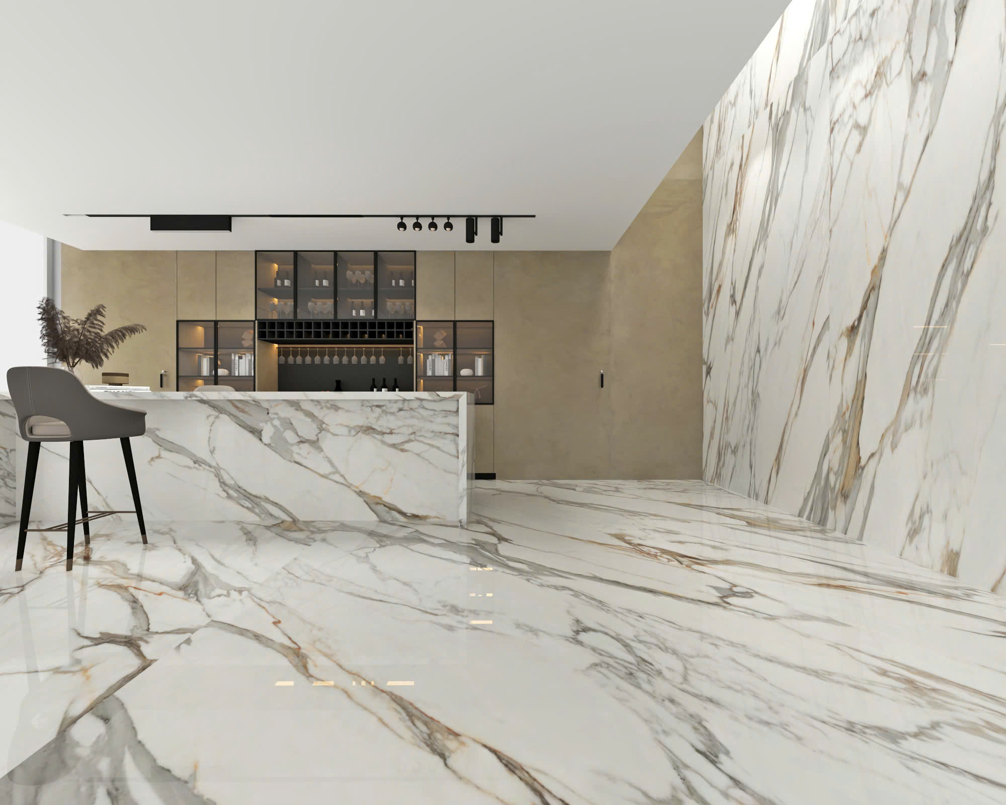 Phối cảnh đá nung kết Vasta Calacatta Borghini