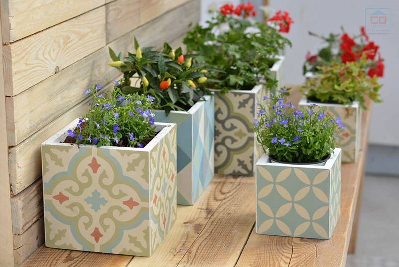 Gạch bông men làm chậu cây