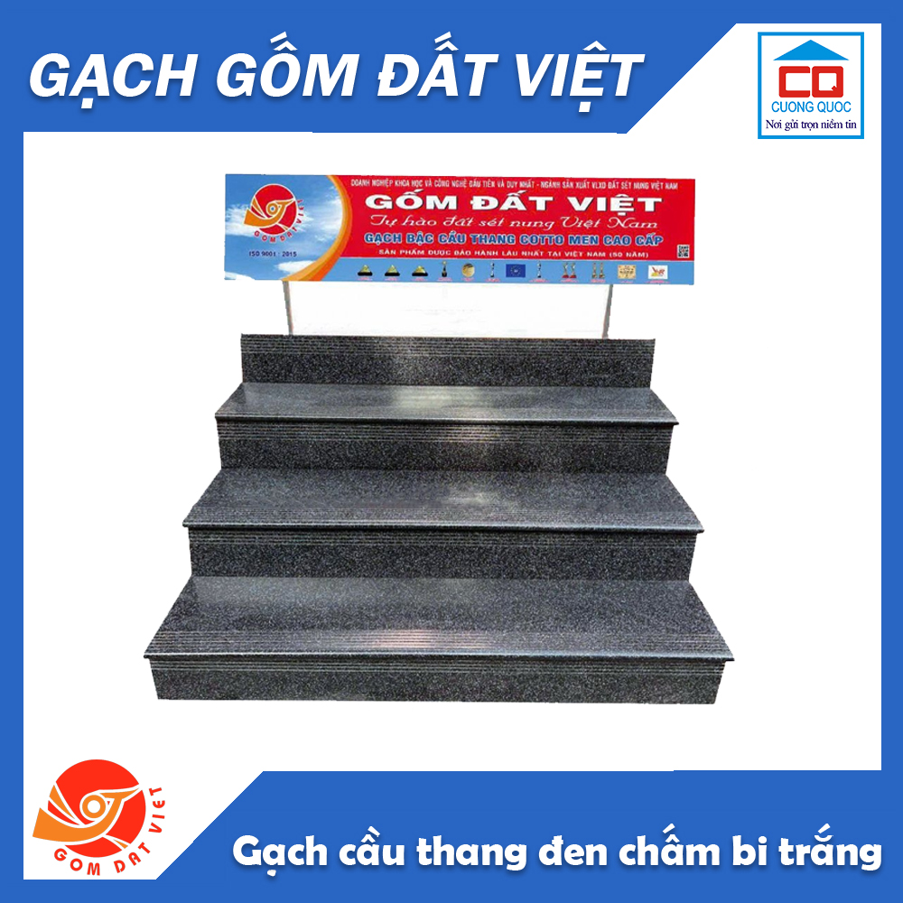 Gạch bậc cầu thang đen chấm bi trắng Gốm Đất Việt