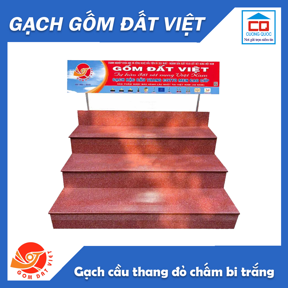 Gạch bậc cầu thang đỏ chấm bi trắng Gốm Đất Việt
