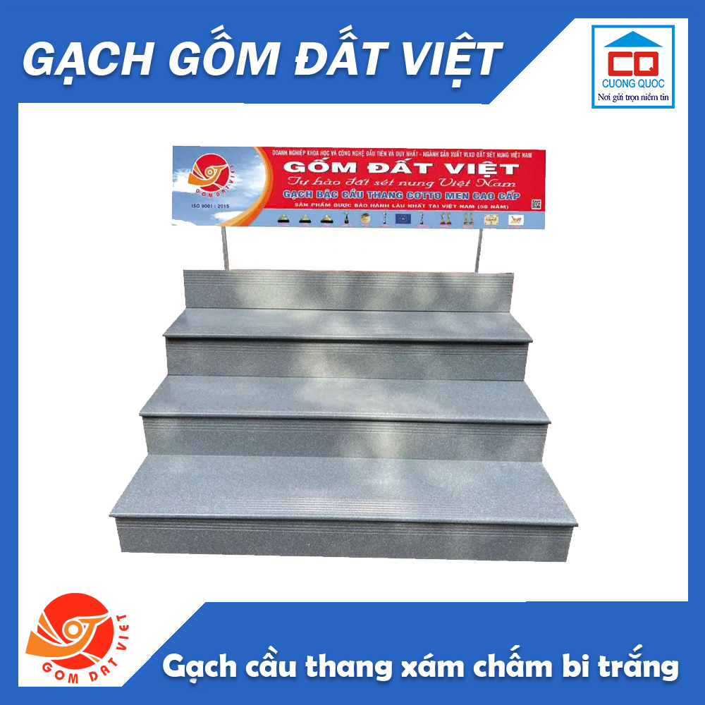 Gạch bậc cầu thang xám chấm bi trắng Gốm Đất Việt