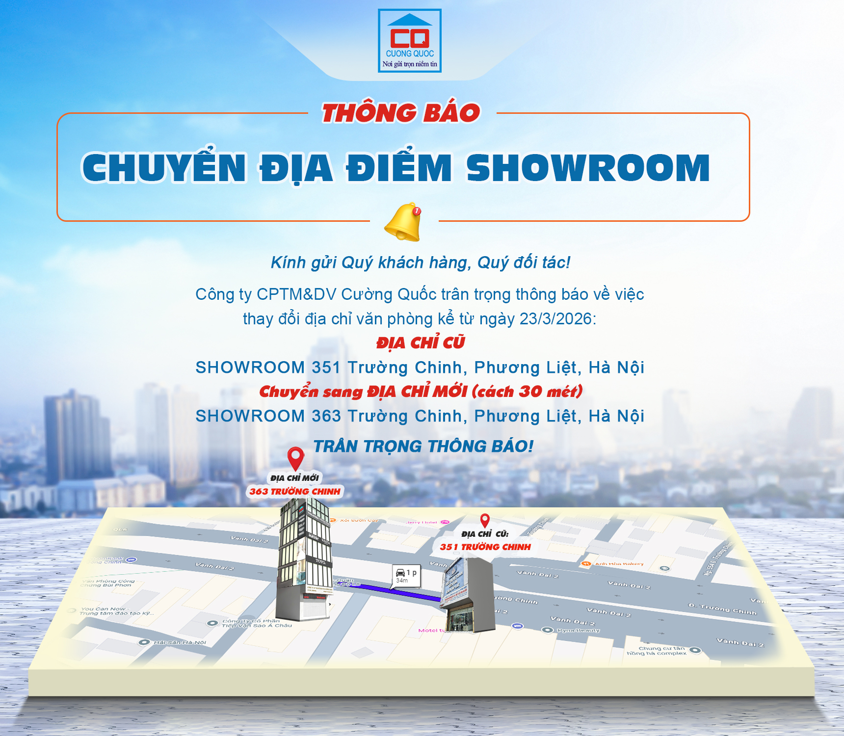 Showroom Cường Quốc chuyển địa chỉ