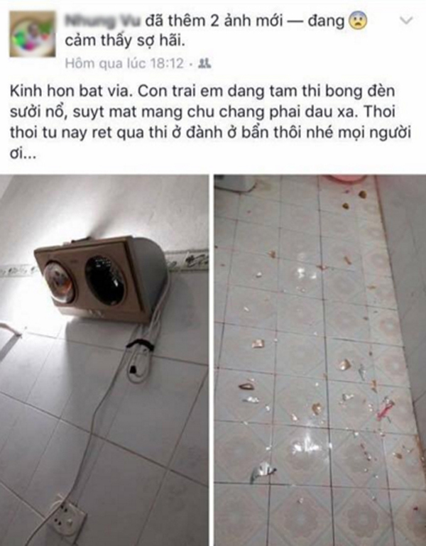 Vụ nổ đèn sưởi nhà tắm trên facebook