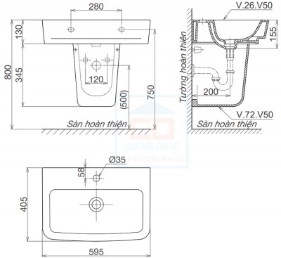 Chậu chân lửng Viglacera V50