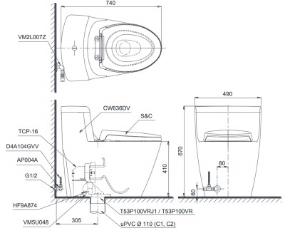 Bàn cầu một khối ToTo MS636DT2#XW