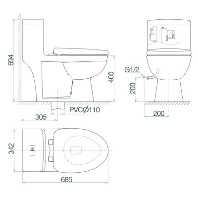 Bàn cầu két liền Viglacera V825 (BL5V)