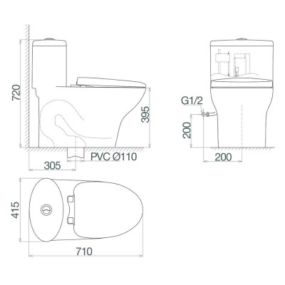 Bàn cầu 1 khối Viglacera V37M