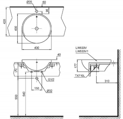 Chậu rửa bán âm bàn TOTO LT533R#W