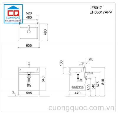 Chậu Lavabo và tủ chậu Caesar LF5017+EH05017AV