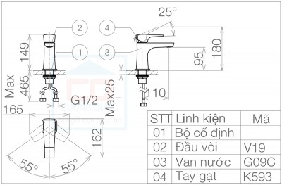 Vòi ngắn chậu nóng lạnh Viglacera VG143