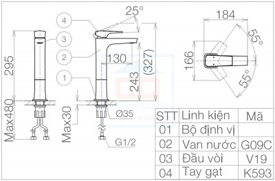 Vòi chậu nóng lạnh chân cao Viglacera VG143.1