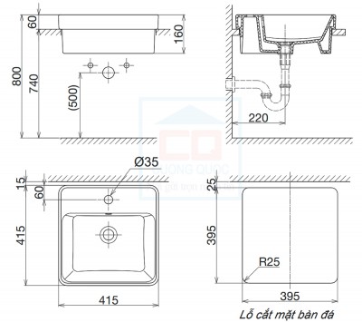 Chậu rửa đặt trên bàn Viglacera V24