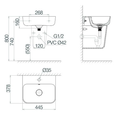 Chậu rửa lavabo treo tường Viglacera V23