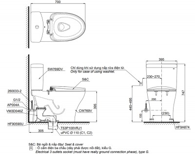 Bồn cầu hai khối TOTO CS769DT8 (CS769DRT8#XW)