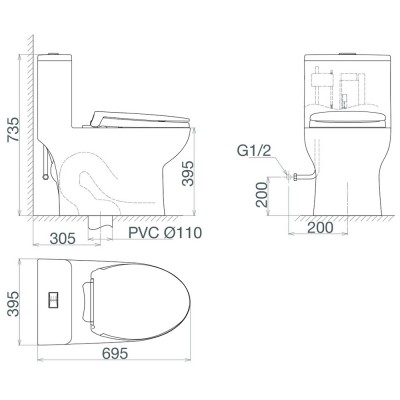 Bàn cầu 1 khối Viglacera V64