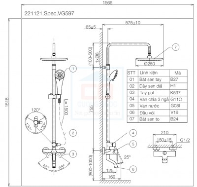 Sen tắm cây nóng lạnh Viglacera VG597