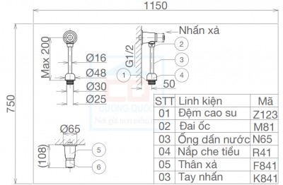 Van xả nhấn tiểu nam Viglacera VG841