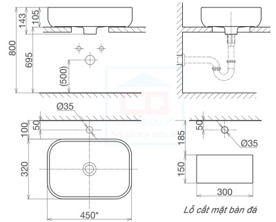 Chậu rửa đặt trên bàn Viglacera V25