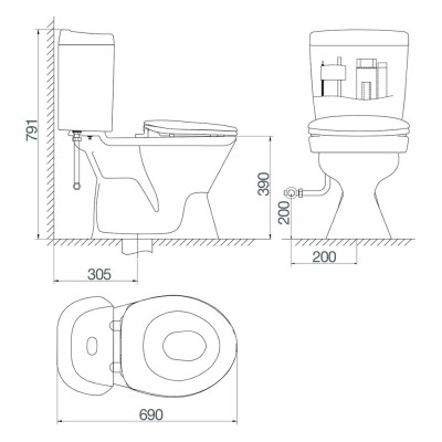 Bồn cầu két rời Viglacera VI66 (nắp êm)