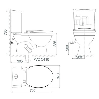 Bồn cầu két rời Viglacera VT18M (nắp êm)
