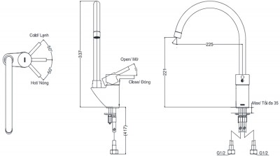 Vòi rửa bát nóng lạnh TOTO DK307ARR (DK307AS)