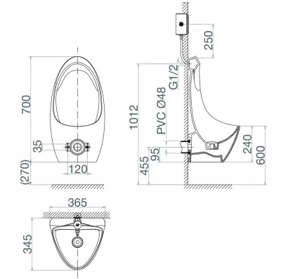 Tiểu nam treo tường Viglacera T9 ( cấp âm )